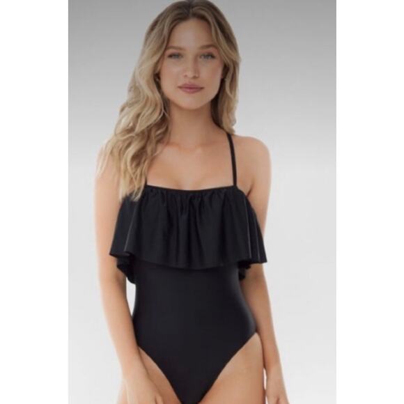 Flirty Ruffled 1 Piece Bathing Suit Sugar Coast by Lolli Swim Red Medium RED - Picture 2 of 6